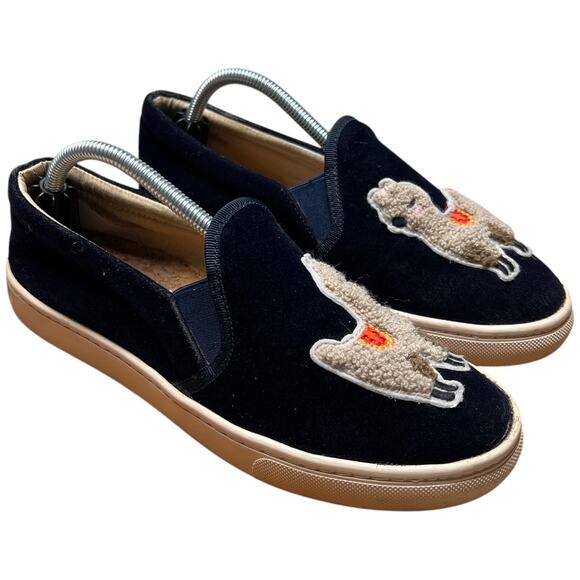 SOLUDOS Women 7 Navy Velvet Llama Alpaca Sneaker Slip On Shoes Flats READ - Picture 8 of 14